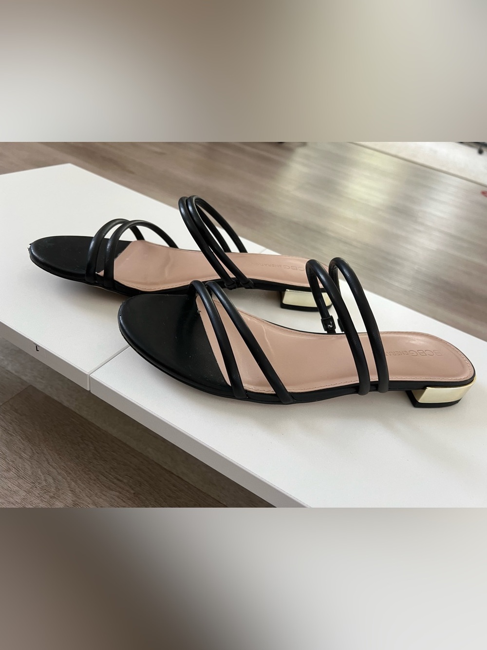 BCBGeneration Black Multi-Strap Flat Slide Sandals